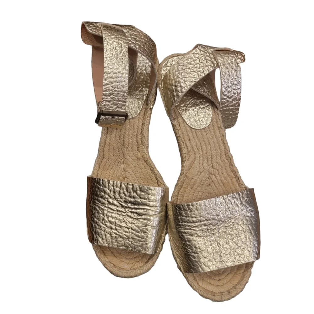 J Crew Gold Pebbled Leather Espadrille - Picture 2 of 6